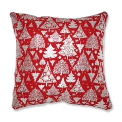 16.5" Silver And Red Trees Christmas Square Throw Pillow