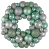Silver And Seafoam Green 3-Finish Shatterproof Ball Christmas Wreath, 13-Inch