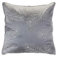 17" Silver And White Embroidered Pine Branch Square Christmas Throw Pillow