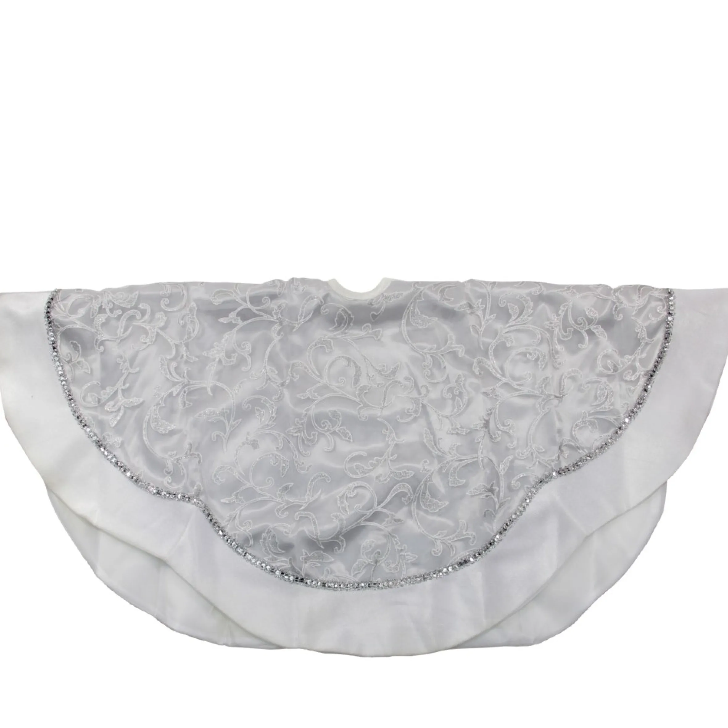 48" Silver And White Floral Trimmed Christmas Tree Skirt