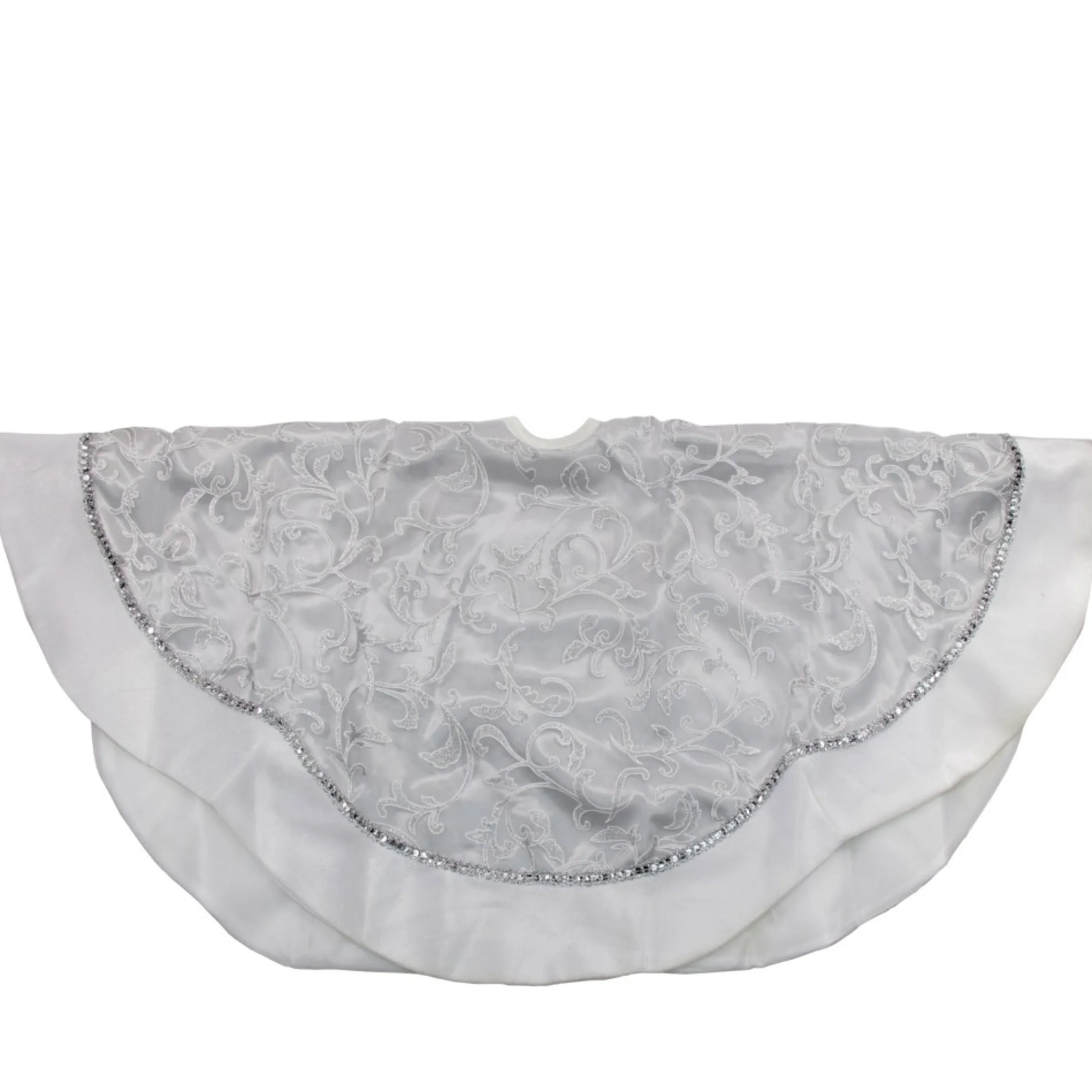 48" Silver And White Floral Trimmed Christmas Tree Skirt