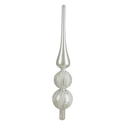 14.75" Silver And White Glitter Glass Finial Christmas Tree Topper