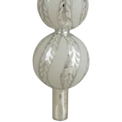 14.75" Silver And White Glitter Glass Finial Christmas Tree Topper