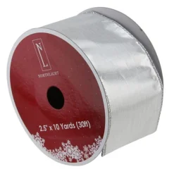 Silver Christmas Wired Craft Ribbon 2.5" X 10 Yards