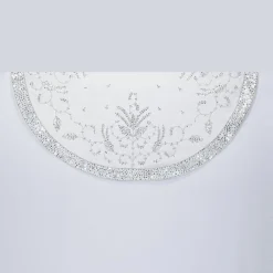 48" Silver Colored Holly Leaves And Swirled Patterns Hand Embroidered Tree Skirt