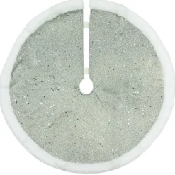 20" Silver Glittered Mini Christmas Tree Skirt With White Fur Trim