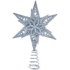 13" Silver Glittered Snowflake Christmas Tree Topper, Unlit