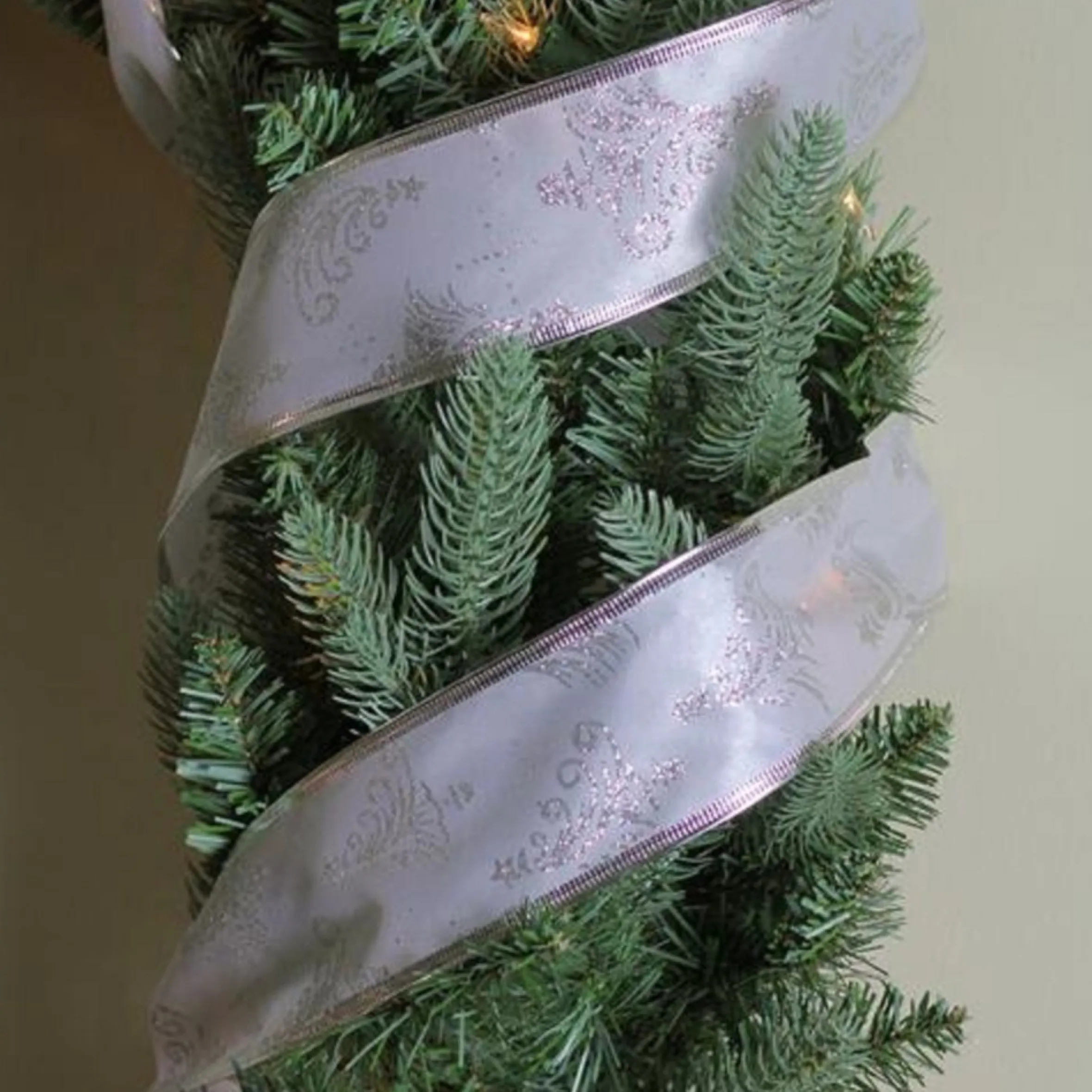 Silver Glittering Trees Christmas Wired Craft Ribbon 2.5" X 10 Yards