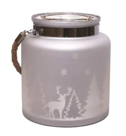 8" Silver Matte Winter Scene Christmas Pillar Candle Holder Lantern