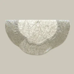60" Silver Metallic Embroidered Christmas Tree Skirt With Sequins Scalloped Edge
