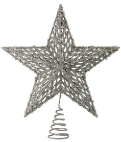 13" Silver Sequin Glitter Star Christmas Tree Topper, Unlit