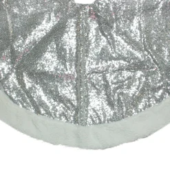 47" Silver Sequins High Pile Fleece Border Christmas Tree Skirt