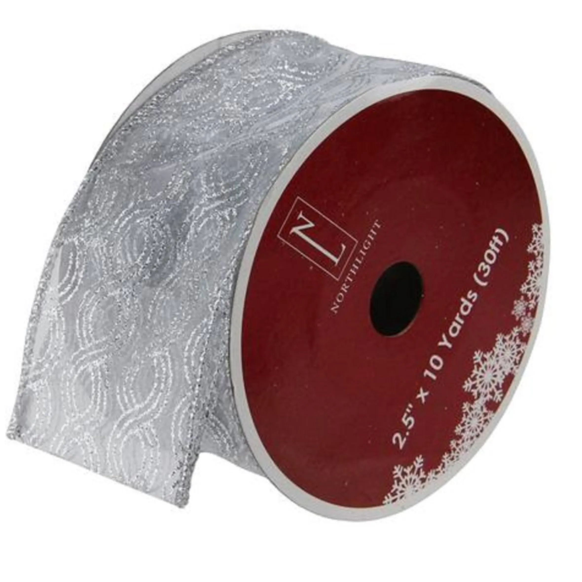 Silver Shimmering Swirl Christmas Wired Craft Ribbon 2.5" X 10 Yards