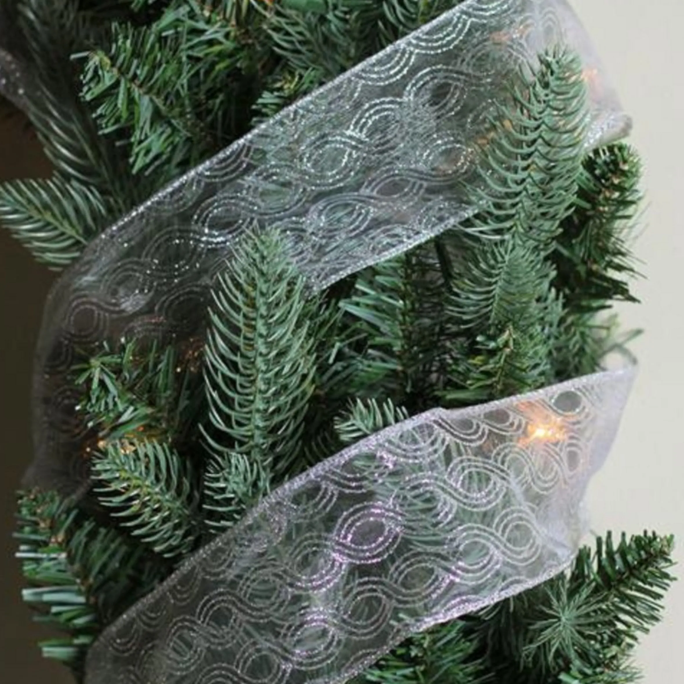 Silver Shimmering Swirl Christmas Wired Craft Ribbon 2.5" X 10 Yards