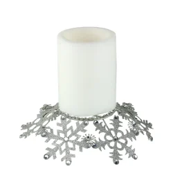 9" Silver Snowflake Glittered And Jeweled Christmas Pillar Candle Holder