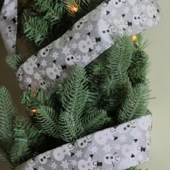 Silver Snowmen And Snowflakes Wired Christmas Craft Ribbon 2.5