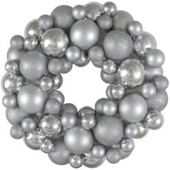 Silver Splendor 3-Finish Shatterproof Ball Christmas Wreath, 13-Inch