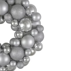 Silver Splendor 3-Finish Shatterproof Ball Christmas Wreath, 13-Inch