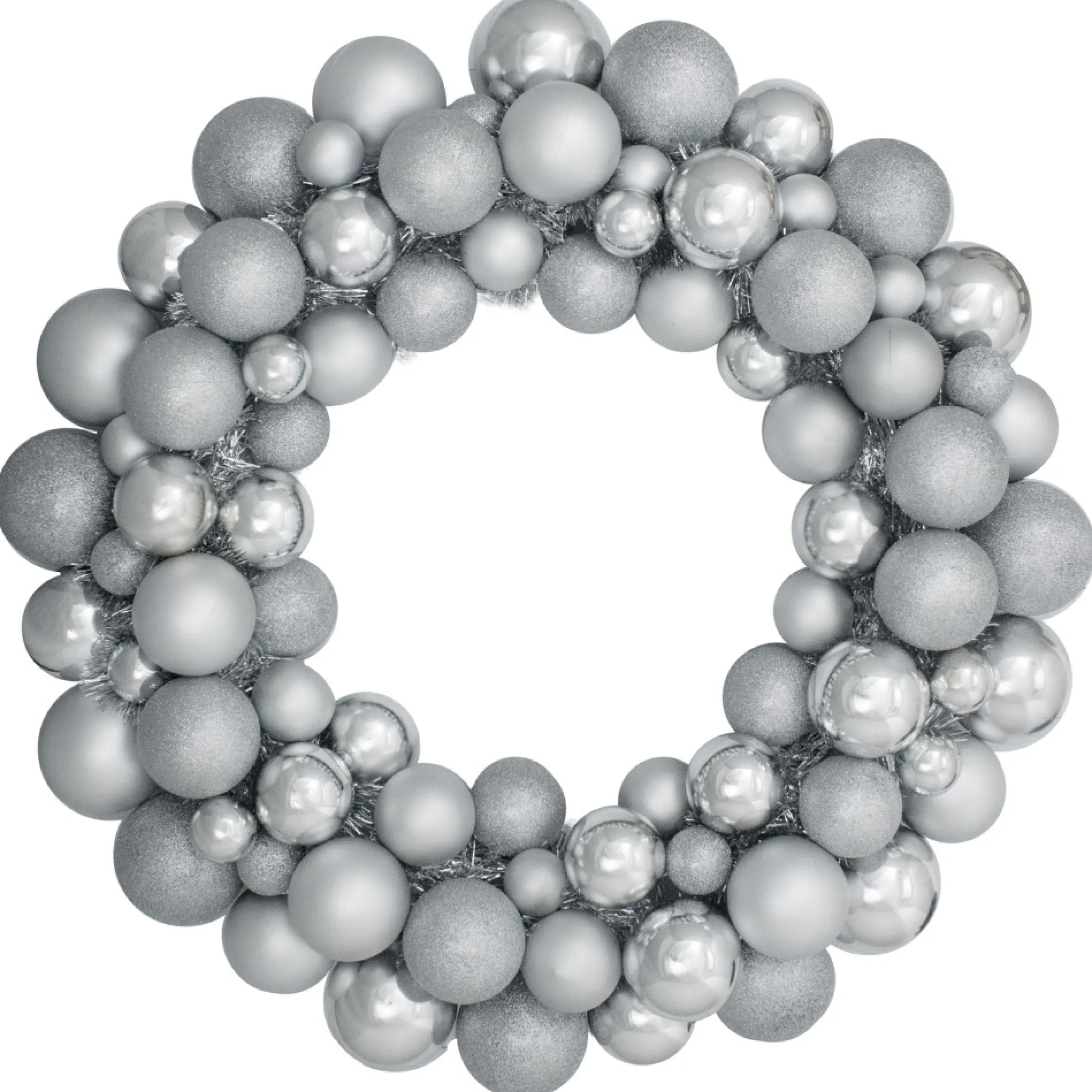Silver Splendor 3-Finish Shatterproof Ball Christmas Wreath 24" - Unlit