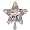 9" Silver Tinsel Star Christmas Tree Topper - Clear Lights
