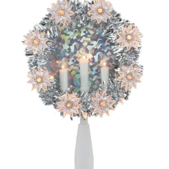 7" Silver Wreath With Candles Christmas Tree Topper - Clear Lights