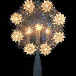 7" Silver Wreath With Candles Christmas Tree Topper - Clear Lights