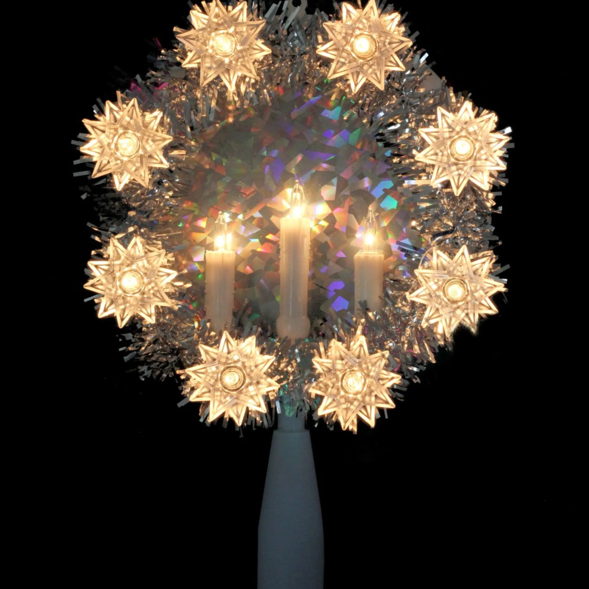 7" Silver Wreath With Candles Christmas Tree Topper - Clear Lights