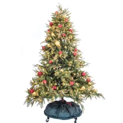65" Slate Gray Christmas Decorated Upright Tree Storage Bag With Rolling Tree Stand