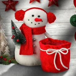 9.5" Snowman In Earmuffs With Pot Holder Christmas Plush Figure