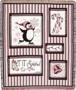 Snow Penguins Christmas Holiday Tapestry Throw 50" X 60"