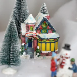 4" Snowy Diner Christmas Village Building Decoration