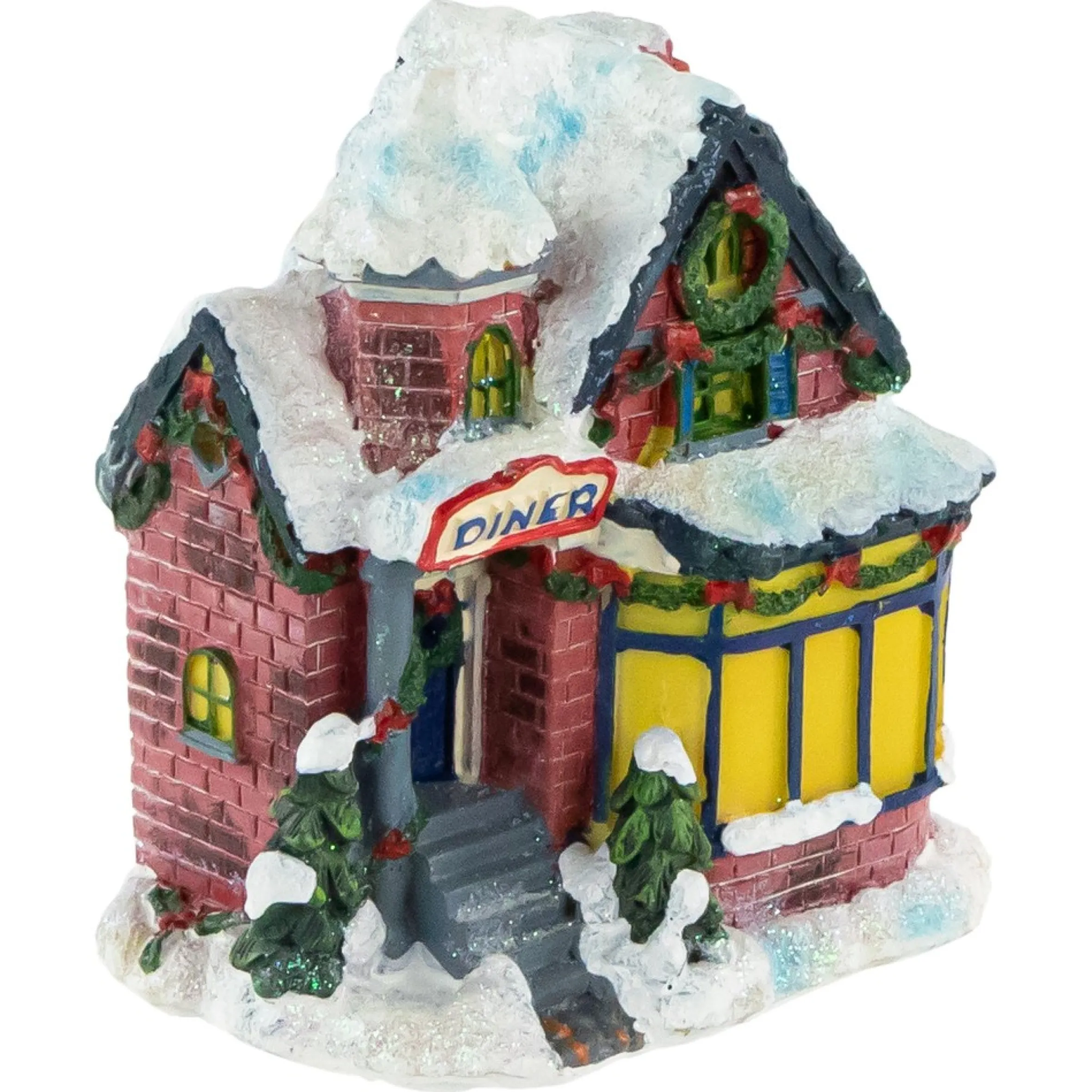 4" Snowy Diner Christmas Village Building Decoration