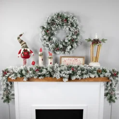 24" Snowy Flocked Angel Pine With Pine Cones Artificial Christmas Wreath - Unlit