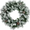 36" Snowy Flocked Angel Pine With Pine Cones Artificial Christmas Wreath - Unlit