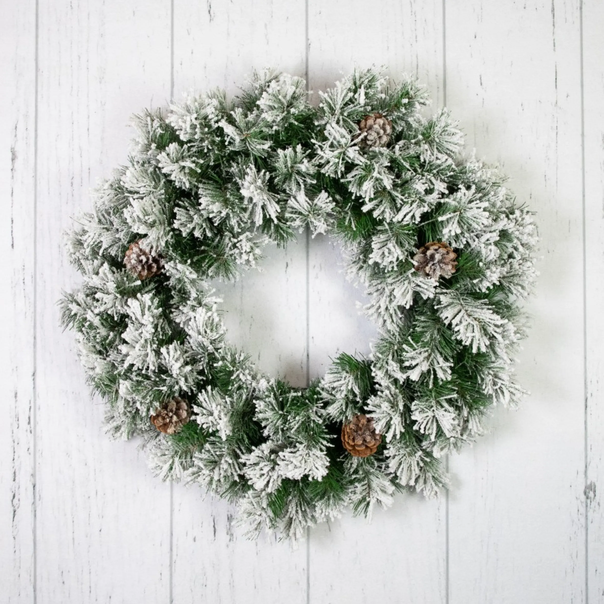36" Snowy Flocked Angel Pine With Pine Cones Artificial Christmas Wreath - Unlit