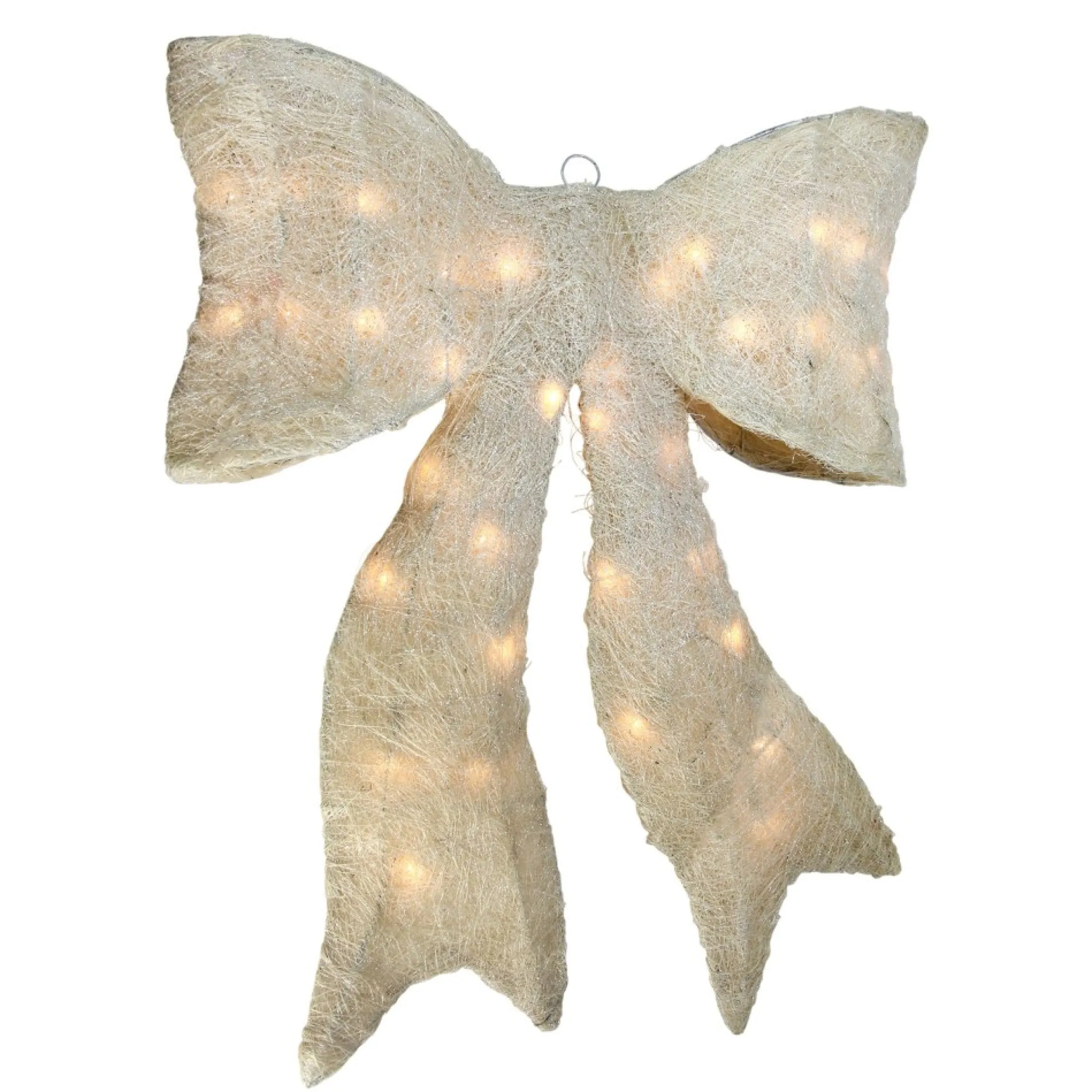 24" Sparkling Cream Lighted Bow Christmas Window Silhouette Decoration