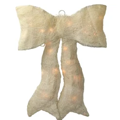 18" Sparkling Cream Lighted Bow Christmas Outdoor Decoration