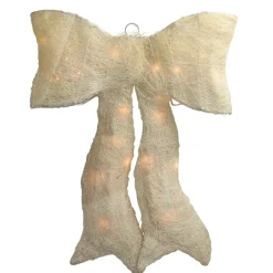 18" Sparkling Cream Lighted Bow Christmas Outdoor Decoration