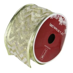 Sparkling Gold Chevron Wired Christmas Craft Ribbon 2.5" X 10 Yards