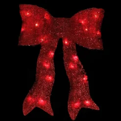 18" Sparkling Red Lighted Bow Christmas Outdoor Decoration