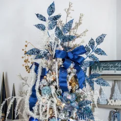 Sparkly Blue Solid Christmas Wired Craft Ribbon 2.5