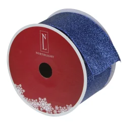Sparkly Blue Solid Christmas Wired Craft Ribbon 2.5