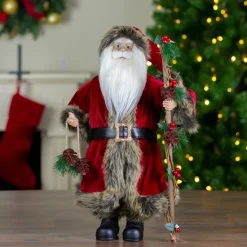 18" Standing Old World Santa Claus With Walking Stick