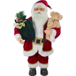 2' Standing Santa Christmas Figure With A Plush Bear