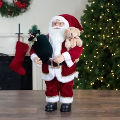 2' Standing Santa Christmas Figure With A Plush Bear