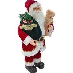 2' Standing Santa Christmas Figure With A Plush Bear