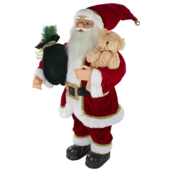 2' Standing Santa Christmas Figure With A Plush Bear