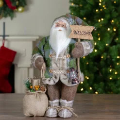 18" Standing Santa Christmas Figure Carrying A Welcome Sign