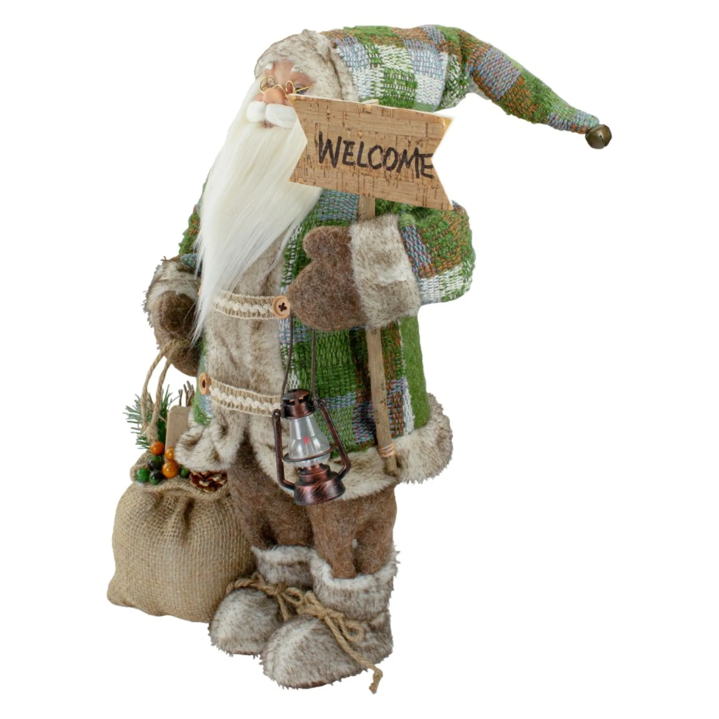 18" Standing Santa Christmas Figure Carrying A Welcome Sign