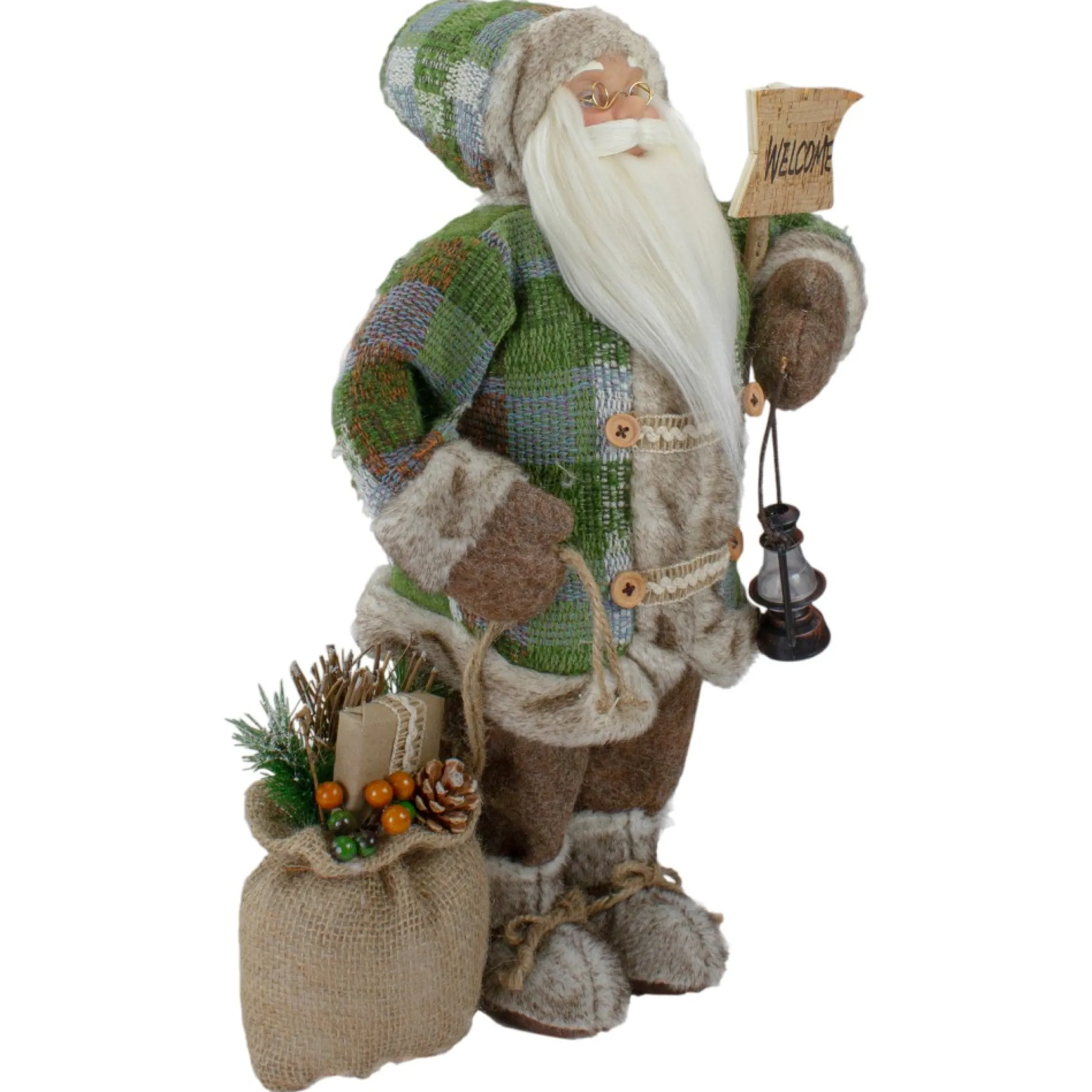 18" Standing Santa Christmas Figure Carrying A Welcome Sign